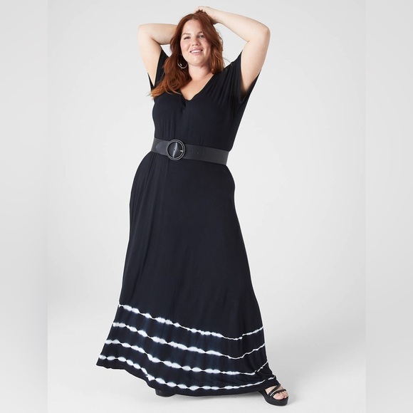 Lane Bryant Dolman-Sleeve Tie Dye Maxi Dress Black size 14/16 - Picture 1 of 10